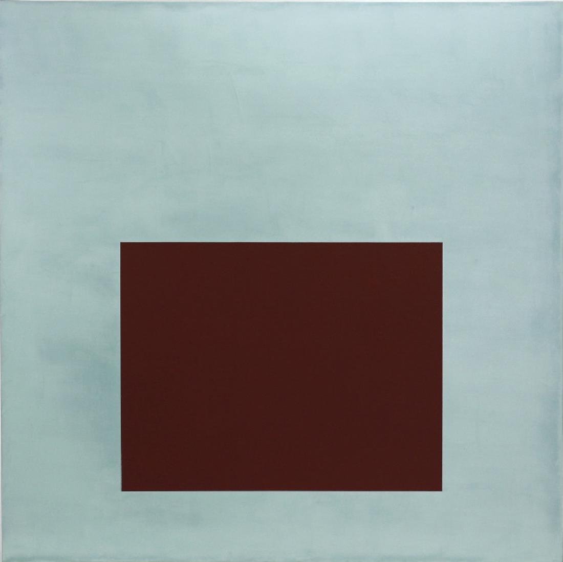 Jon Groom b.1953 Welsh Reflex Color Field Painting: Jon Groom (1953 Welsh). Artwork titled :"Reflex Painting #10". Original acrylic and pigment on canvas painting. Art depicts a color field painting in warm deep red and cool green hues in low contrast