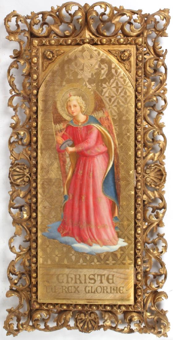 Antique Fine Italian Archangel Uriel Oil Painting: Exquisite Italian Antique 19th century or earlier, Original oil on wood painting. This fine painting depicts the archangel "Uriel". The ground on which the angel is painted is finely etched to give th