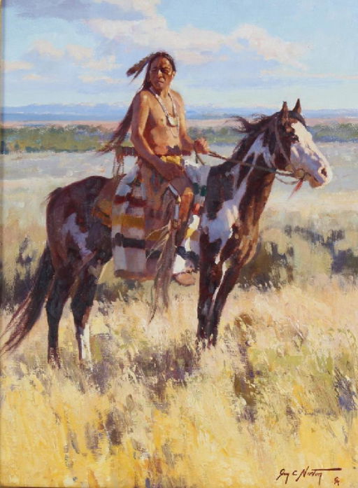 Jim Norton American Indian Horseback Oil Painting Sep 26 2018