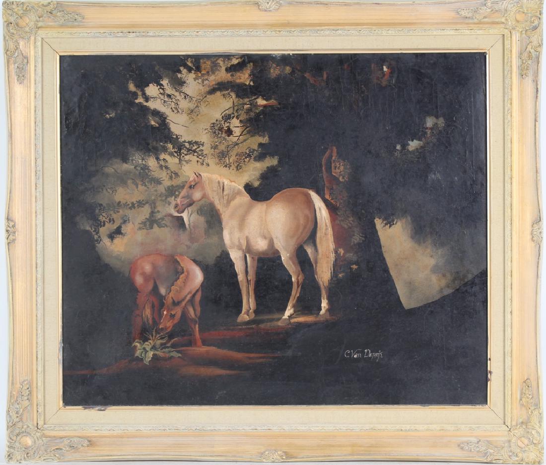 C. Van Derck Signed Original Oil Painting w Horses (1 of 6)