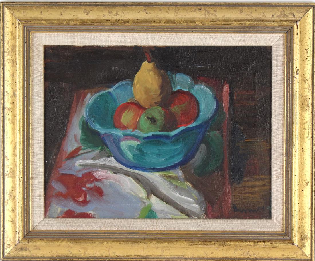Ben Benn (1884-1983) American Still Life Painting: Ben Benn (1884 - 1983) New York, Russia, Original oil on canvas painting. Depicts a still life image of fruit in a bowl. Signed lower right. Daniel E. Lewitt Fine Art Gallery label on verso. Measures