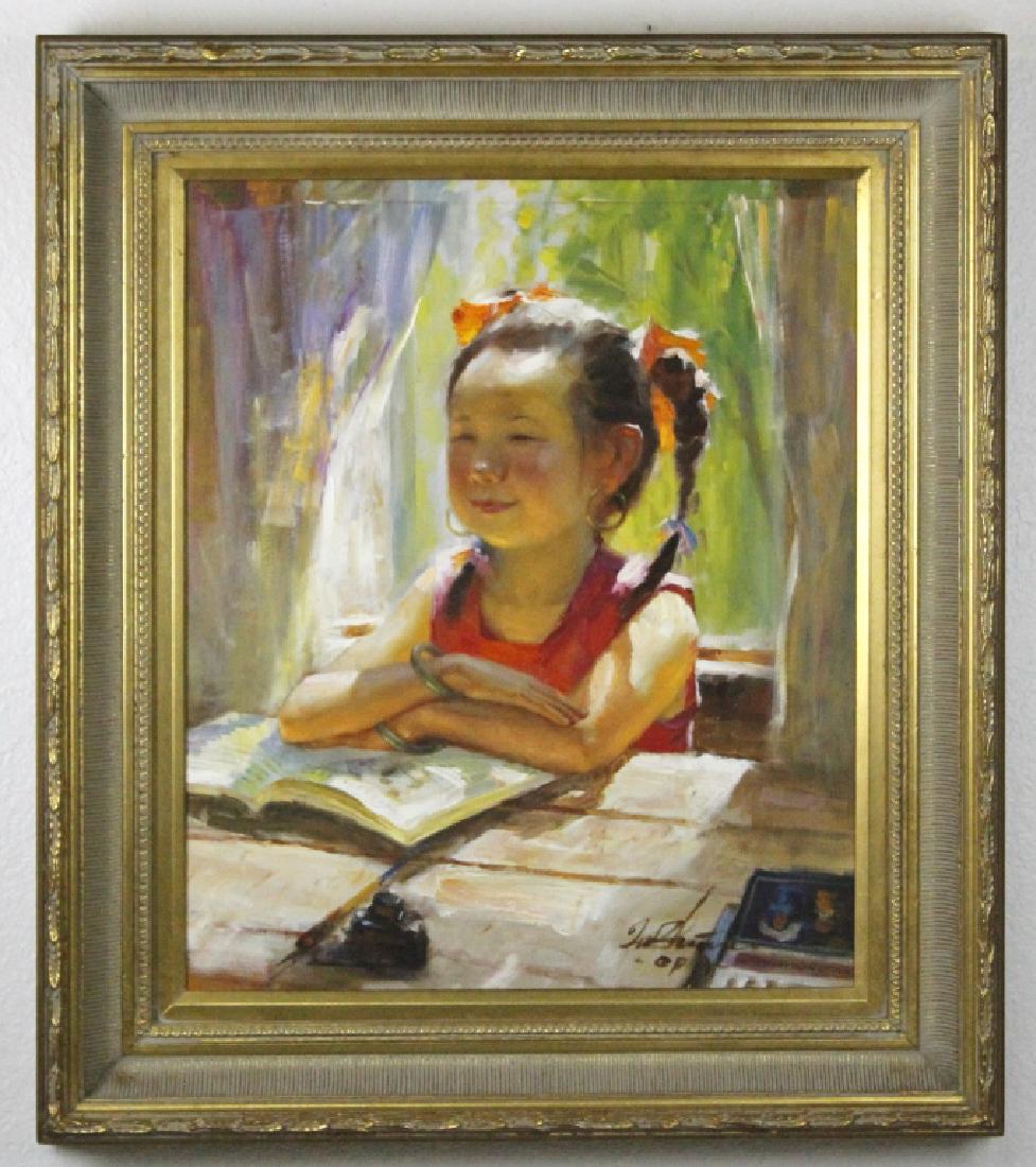 Zhiwe Tu b1951 Chinese Child Portrait Oil Painting (1 of 5)