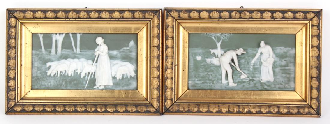 Pair Goebel German Green Jasper Ware Cameo Plaques (1 of 4)
