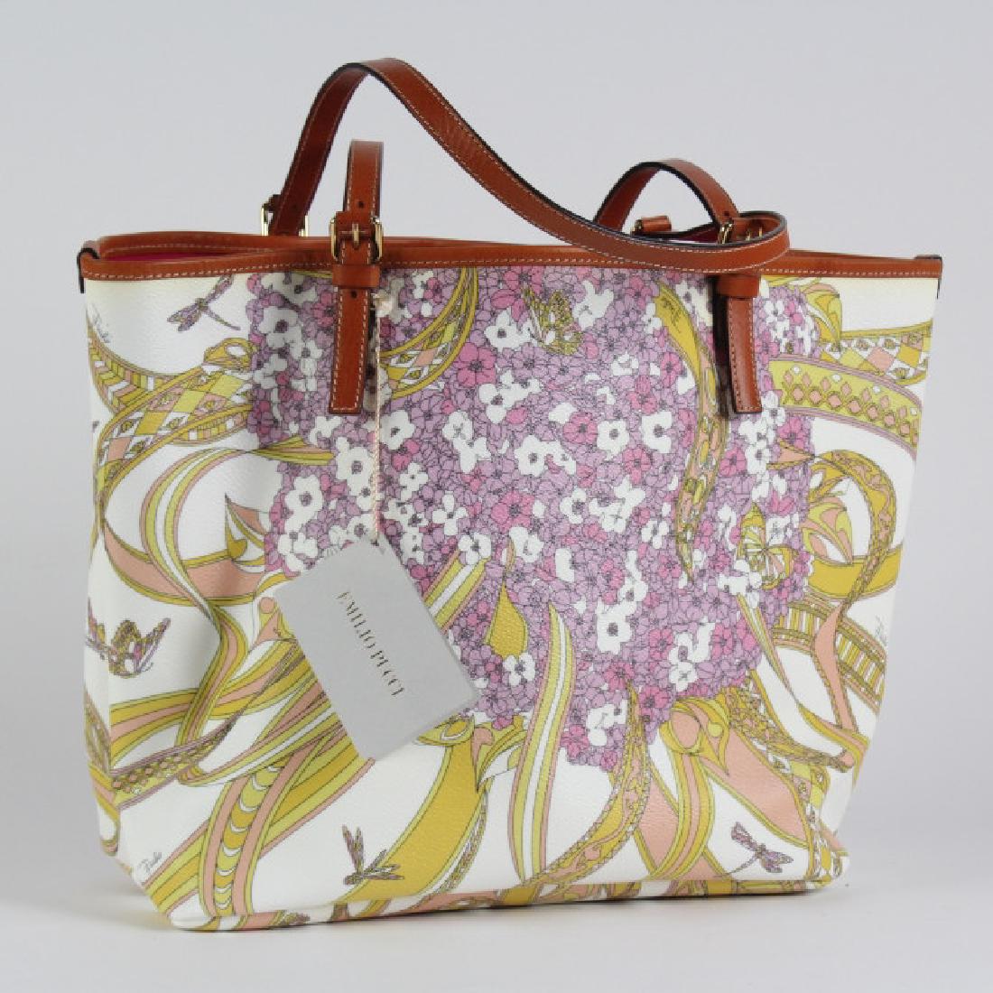 Emilio Pucci Floral Print Leather Tote Purse Bag (1 of 9)