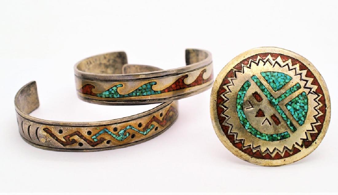 Lot Native American Navajo Indian Bracelets Brooch (1 of 7)