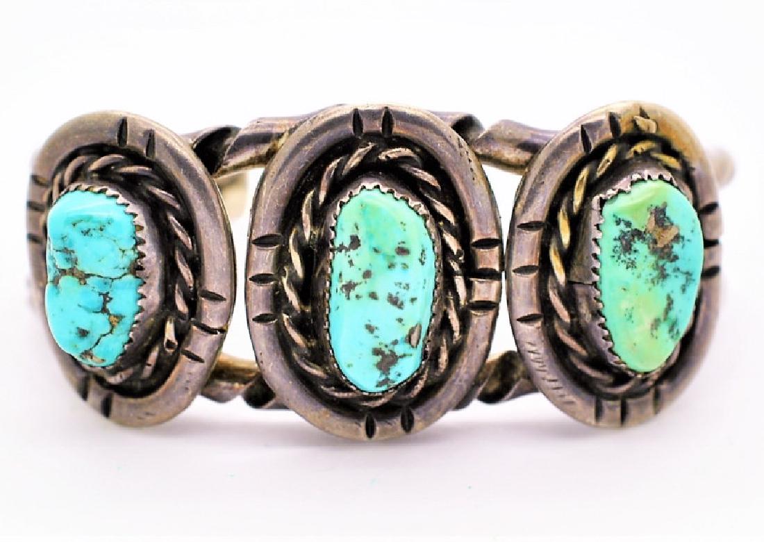Gilbert Ortega Navajo Silver Turquoise Bracelet (1 of 5)