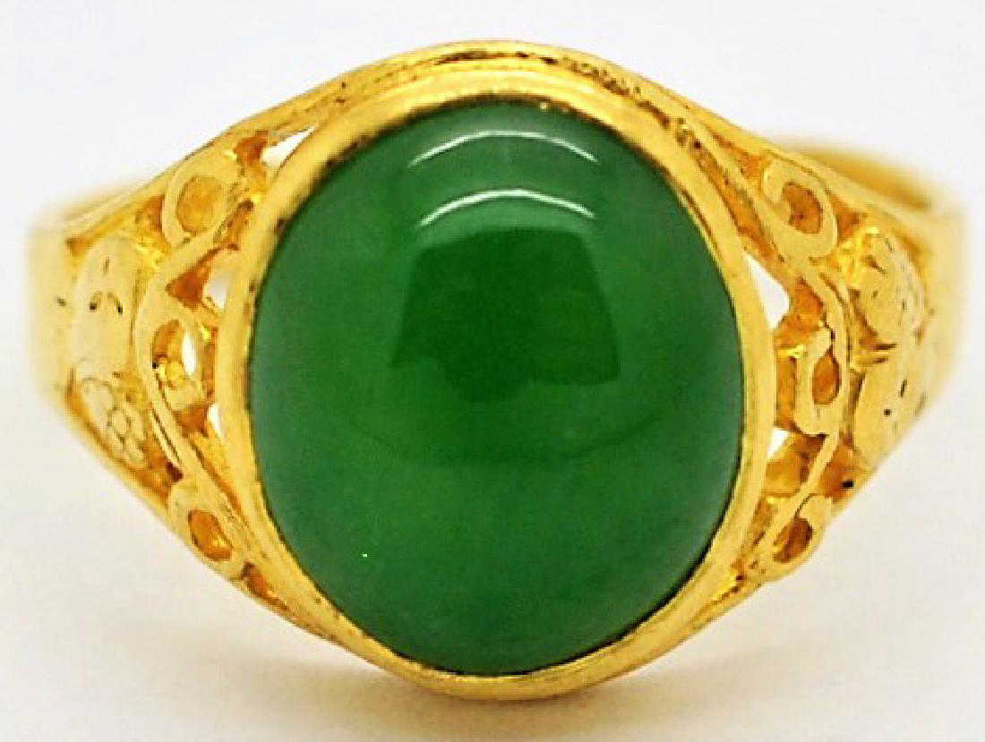Chinese 24K Gold Apple Green Jade Gemstone Ring Chinese 24K Gold Apple Green Jade Gemstone Ring