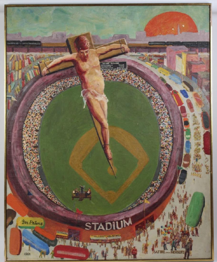 Gar Peters 1960 Folk Art Baseball Jesus Painting (1 of 8)