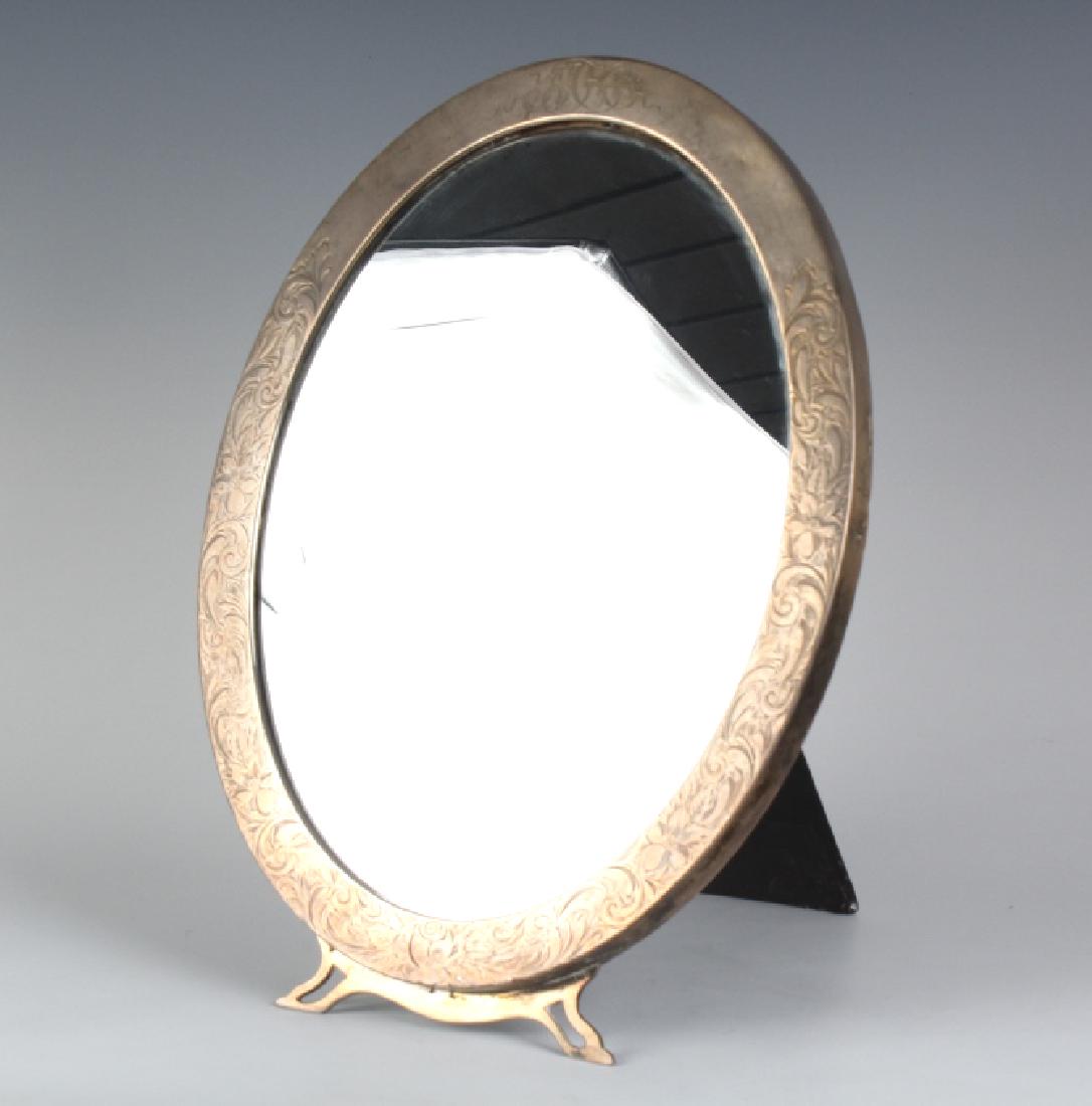 Old Sterling Silver Oval Etched Standing Mirror (1 of 5)