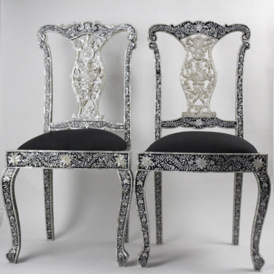 Pair Indian Ornate Inlaid Mother of Pearl Chairs (1 of 9)