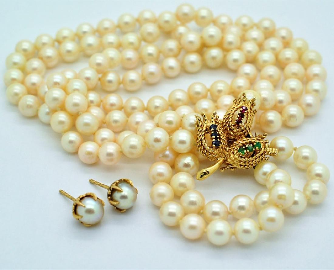 14k Akoya Pearl Gemstone Necklace & Earrings VTG (1 of 6)