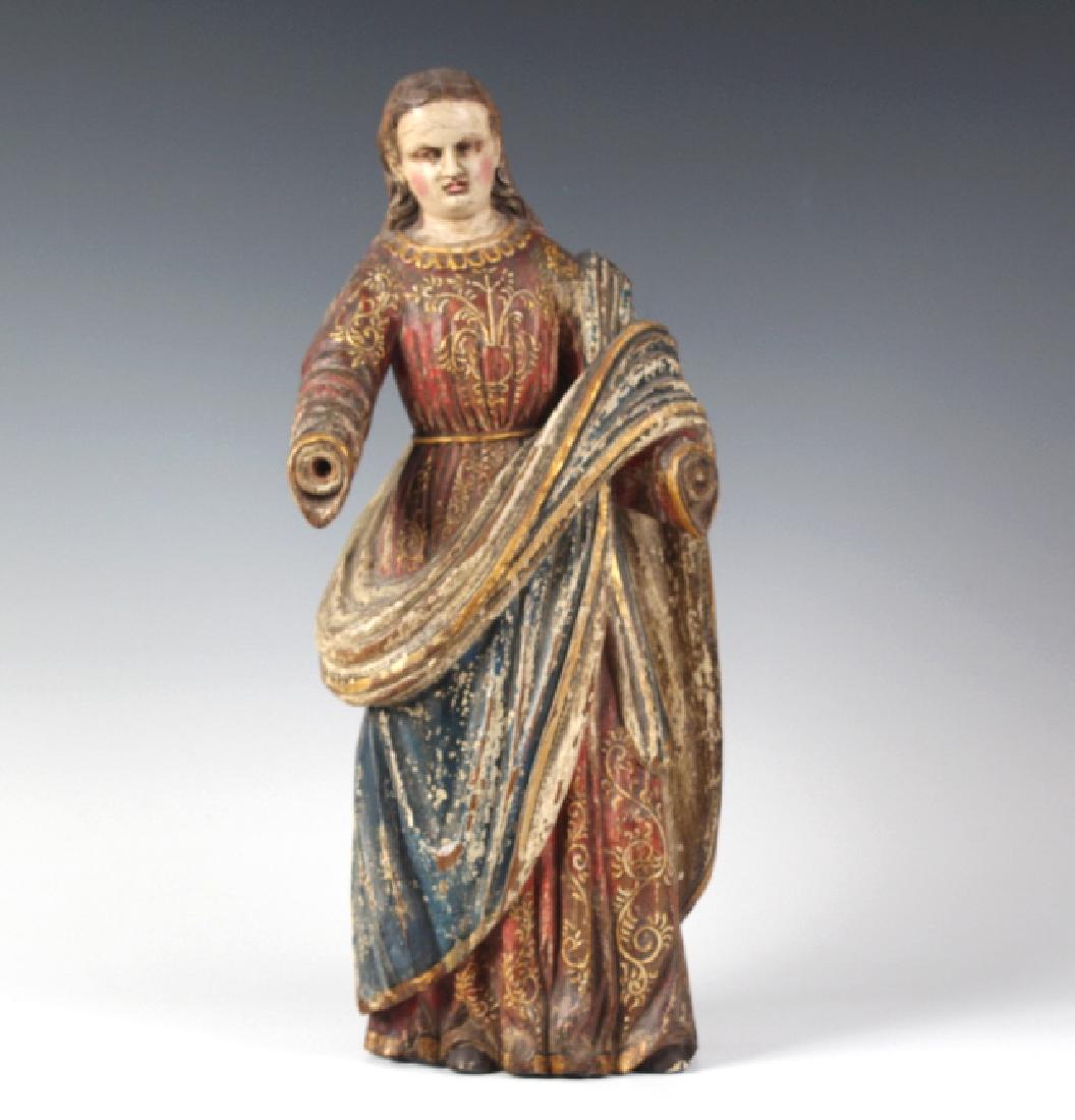 Antique Carved Religious Wood Mary Santos Statue (1 of 7)