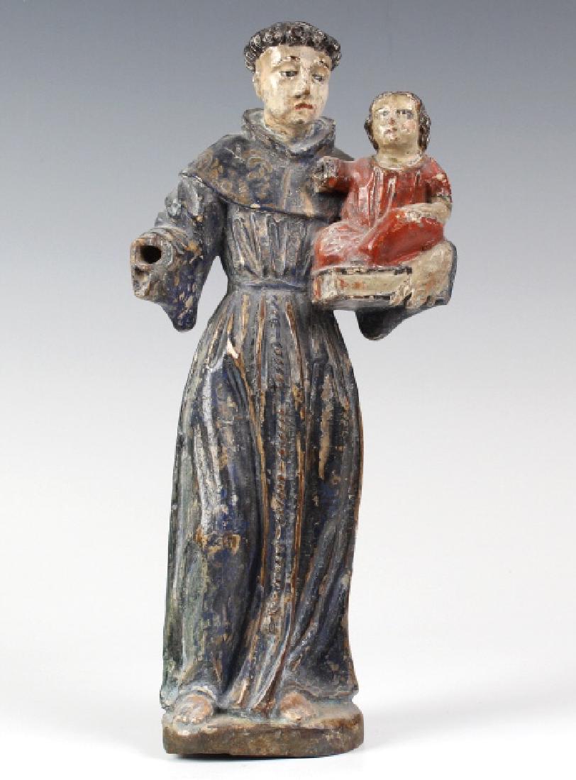 Antique Carved Wood Monk w Child Santos Statue (1 of 5)