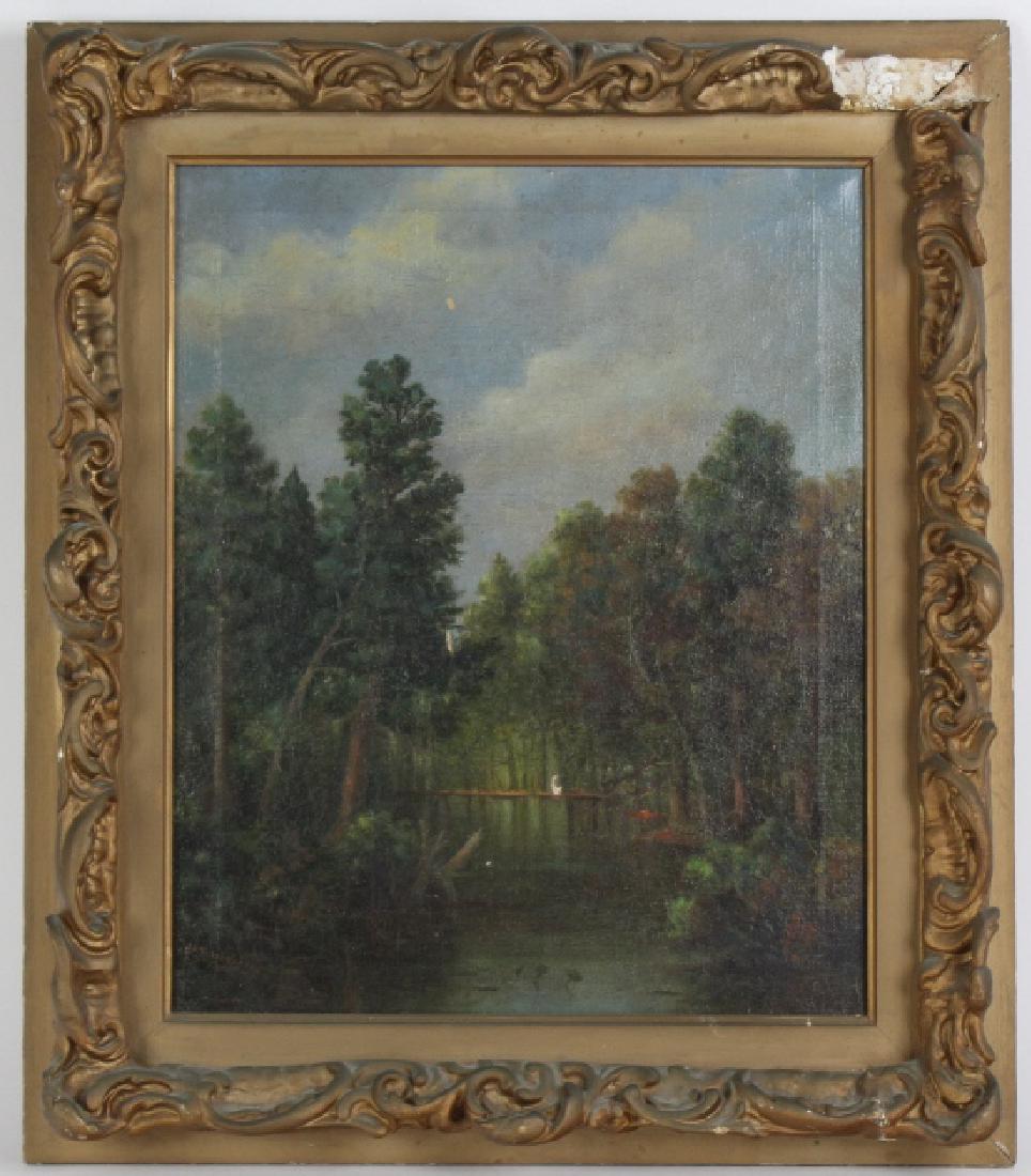 Antique 1906 Wooded Landscape Oil Painting (1 of 4)