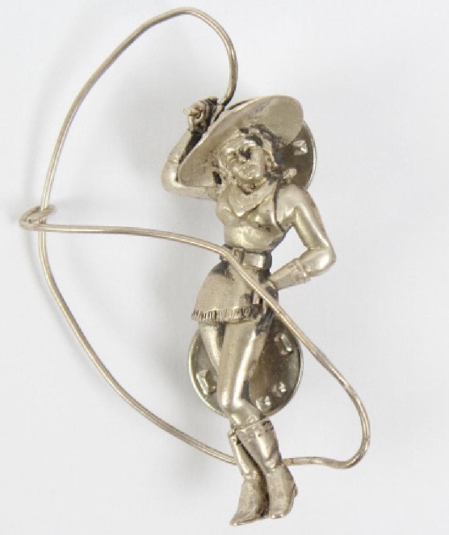 Western Sterling Silver Cowgirl w/ Lasso Brooch (1 of 4)