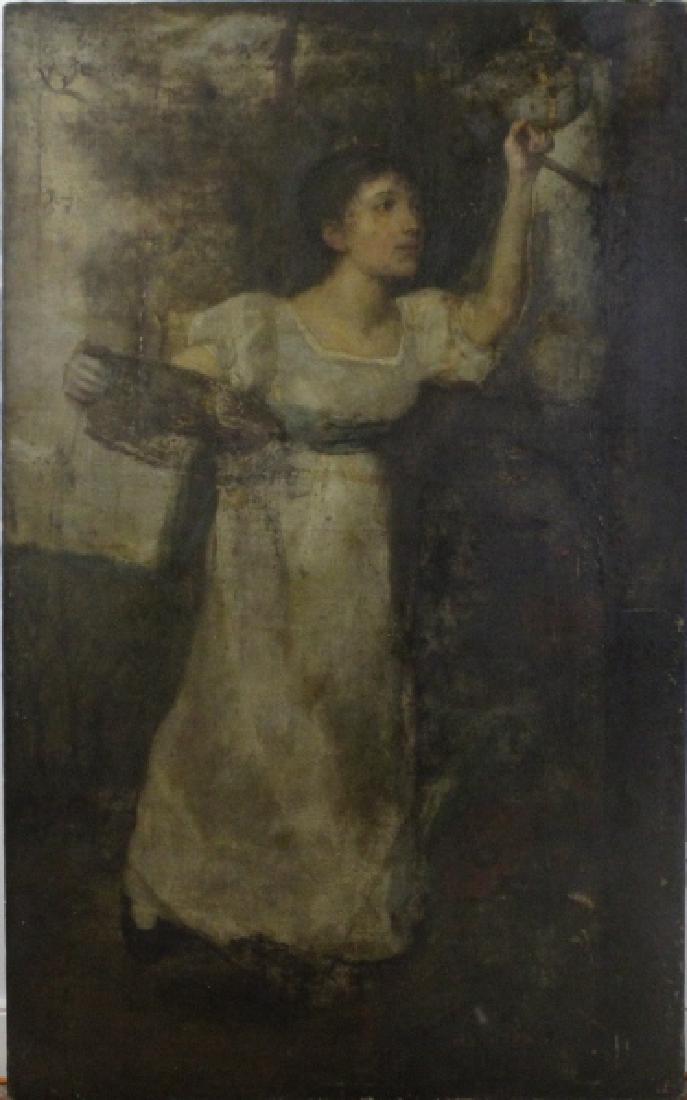 Antique 19c Figural Girl Oil Painting On Canvas (1 of 8)