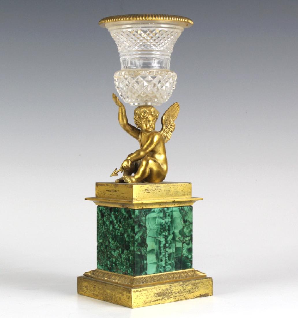 Dore Gilt Bronze Winged Cherub Malachite Urn Vase (1 of 6)