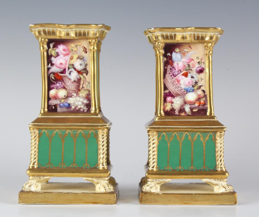 Pair Old Paris Porcelain Fruit Panel Spill Vases (1 of 7)