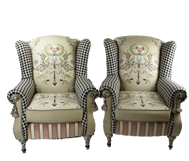 Pair Mackenzie Childs Upholstered Wing Chairs (1 of 10)