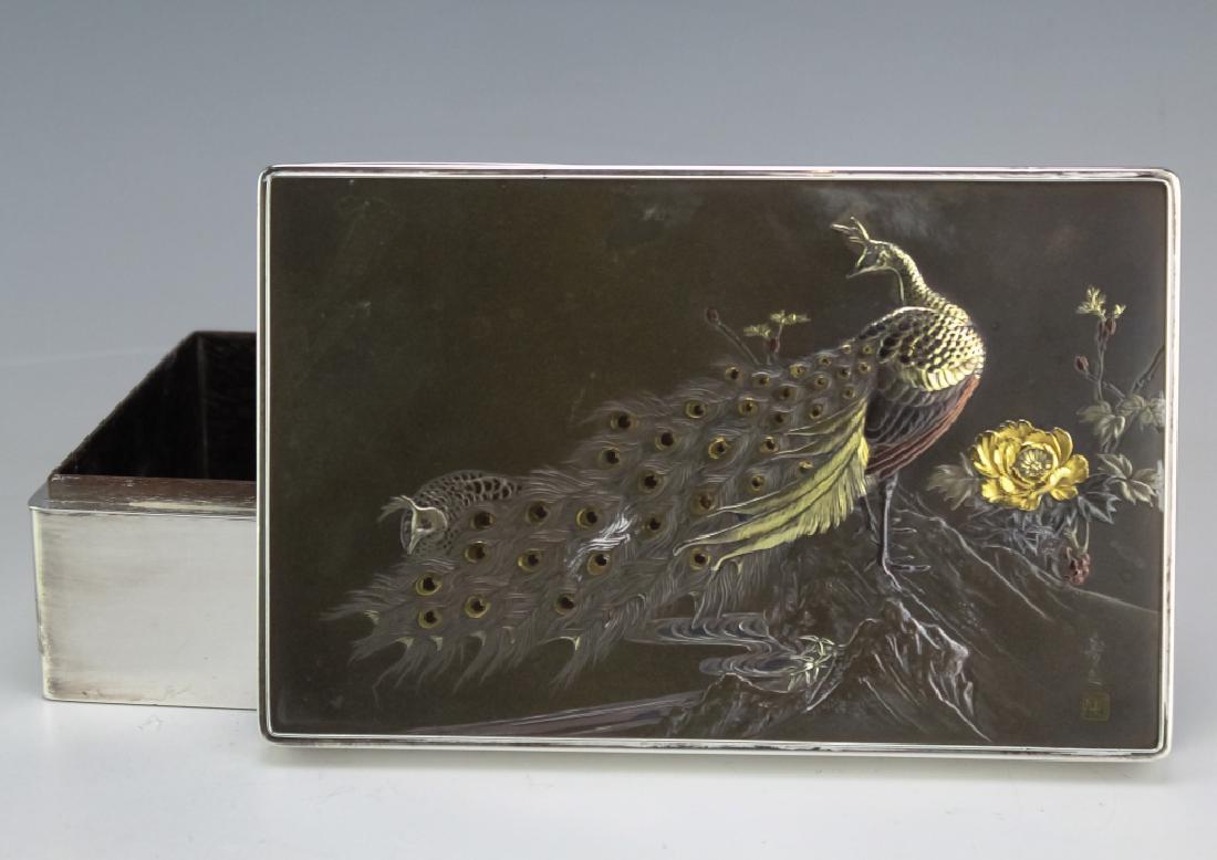 Japanese Meiji Period Mixed Metal Peacock Box FINE (1 of 10)