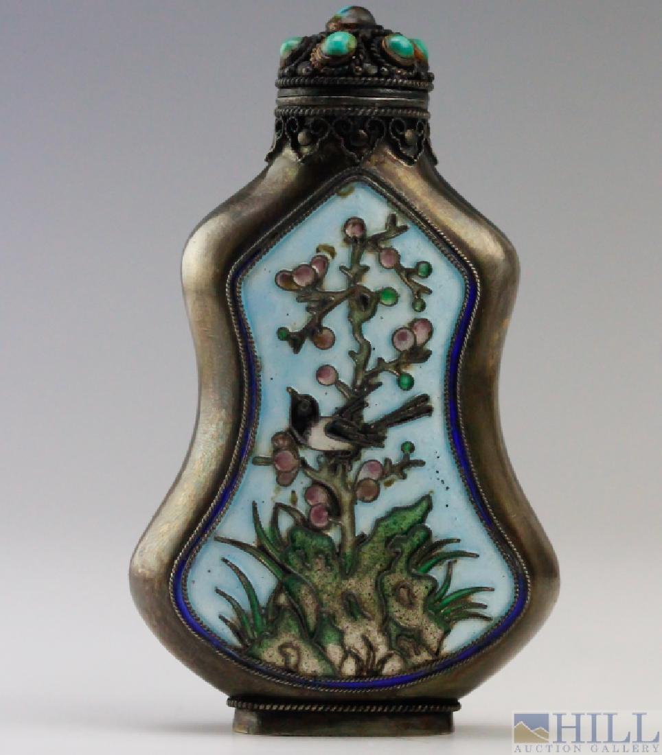 Chinese Old Silver Enamel & Turquoise Snuff Bottle (1 of 6)