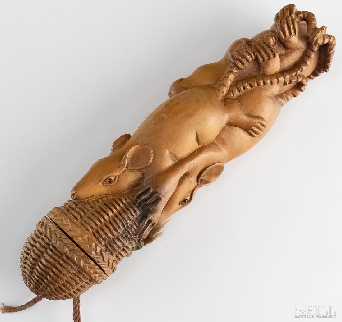 Japanese Antique Meiji Carved Wood Rat Pipe Case (1 of 10)