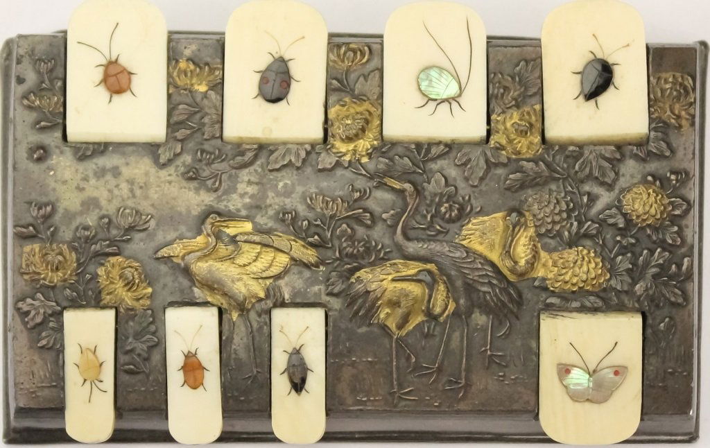 Japanese Meiji Bronze Shibayama Game Whist Marker (1 of 6)