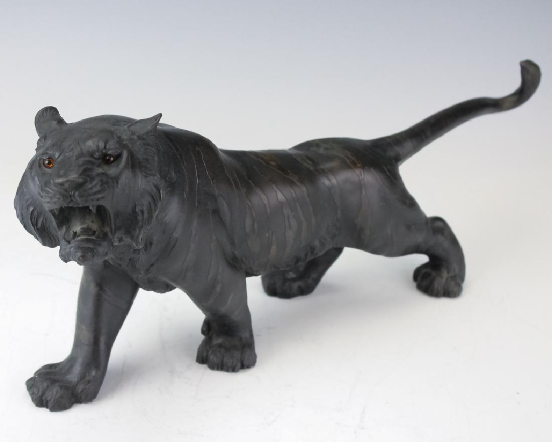 Japanese Meiji Bronze Glass Eyes 16" Tiger Statue (1 of 7)