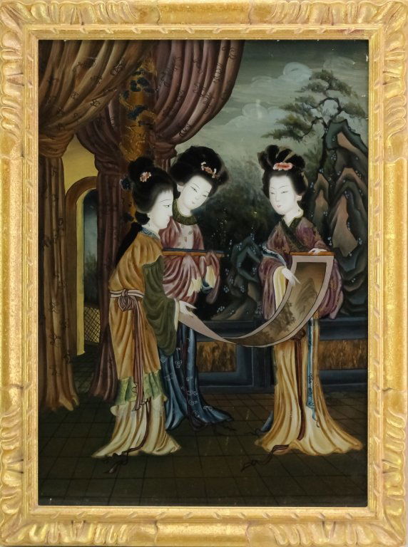 Chinese Reverse Painted Glass Women Scroll Picture (1 of 5)