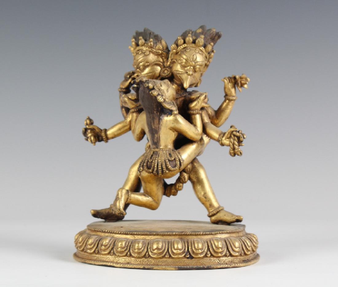 Nepalese Old Gold Gilt Deity with Consort Statue (1 of 5)