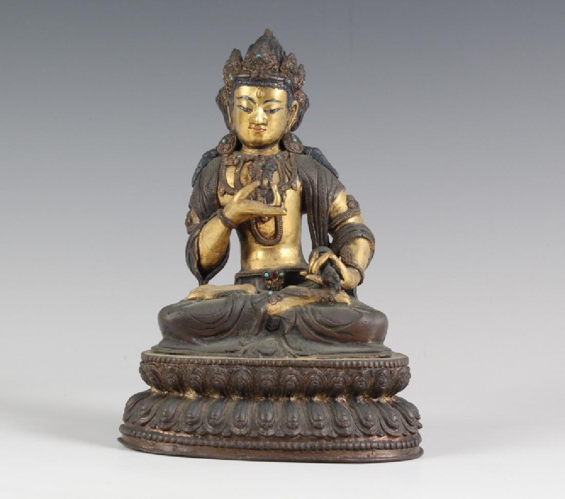 Nepalese Old Parcel Gilt Seated Buddha Statue (1 of 9)