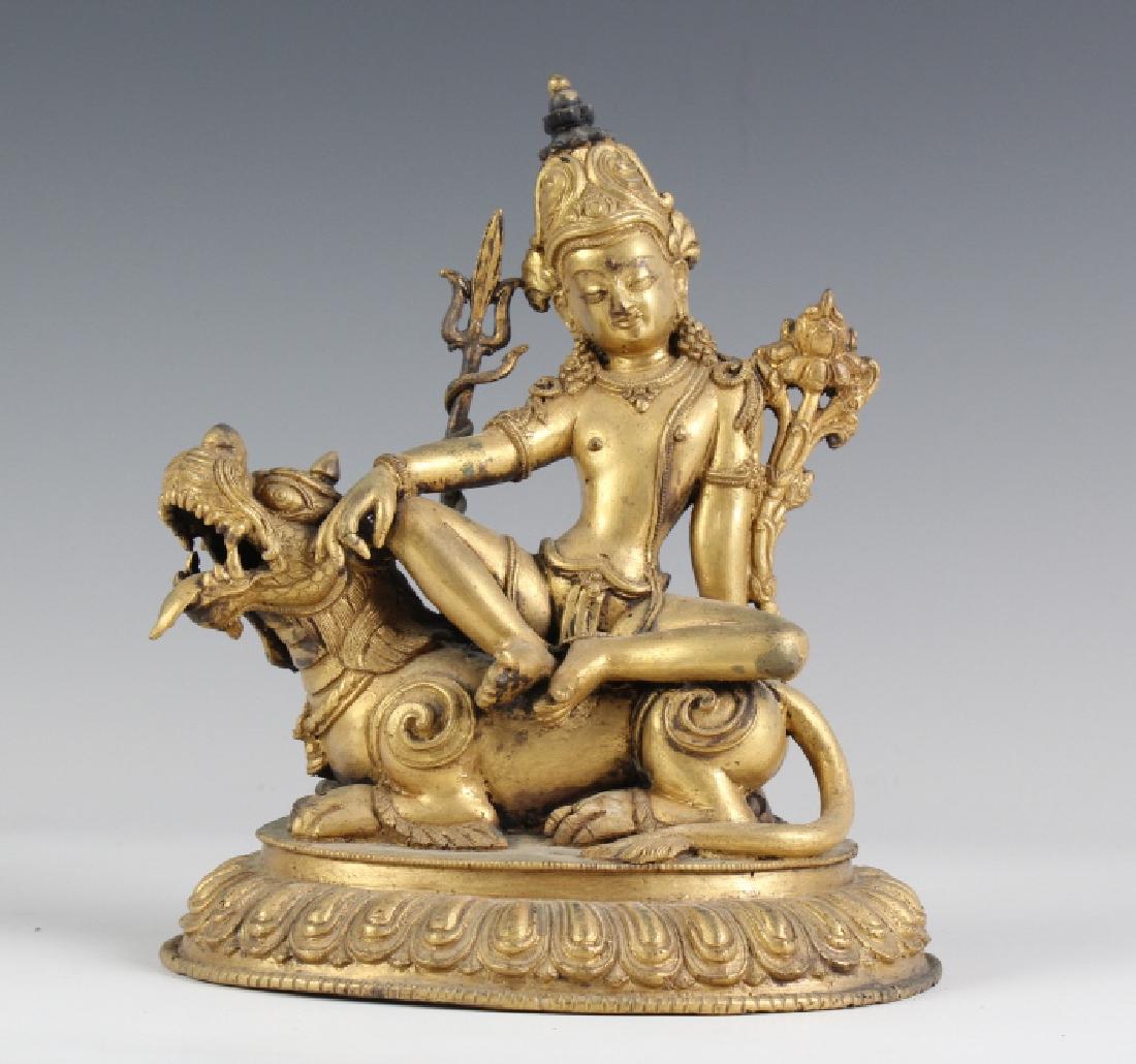 Nepalese Gilt Bronze Seated Buddha w Dragon Statue (1 of 7)