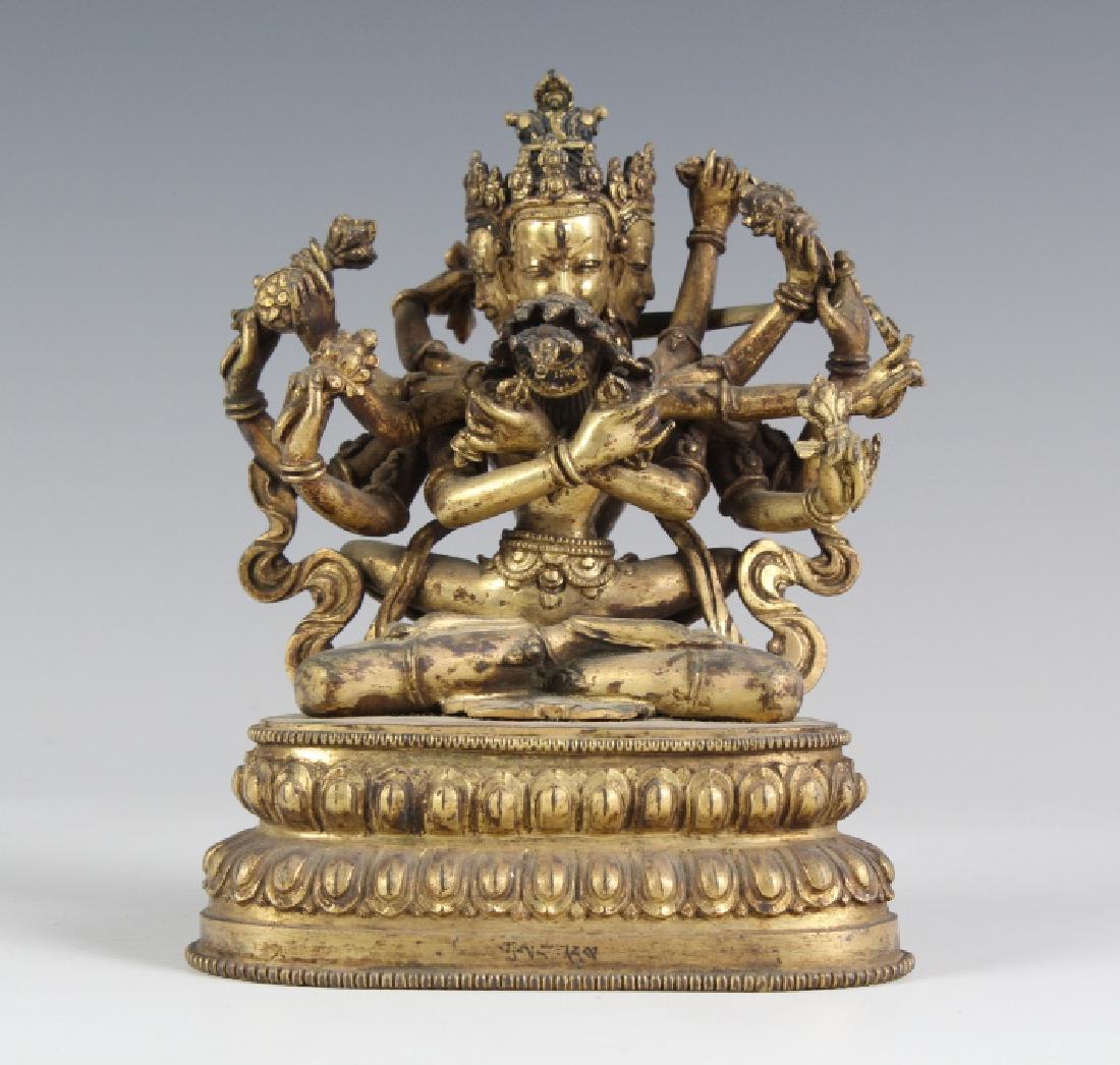 Nepalese Old Gilt Bronze Multi Arm Deity w Consort (1 of 9)