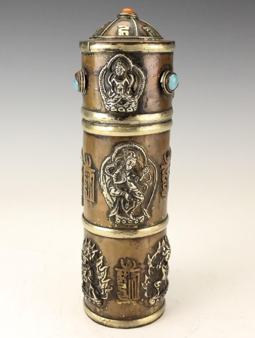Asian Old Silver Mixed Metals Buddha Scroll Tube (1 of 6)