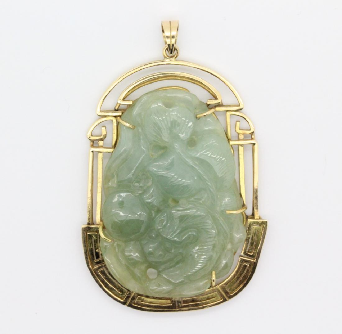 Chinese Export 14K & Jadeite Jade Foo Dog Pendant (1 of 6)