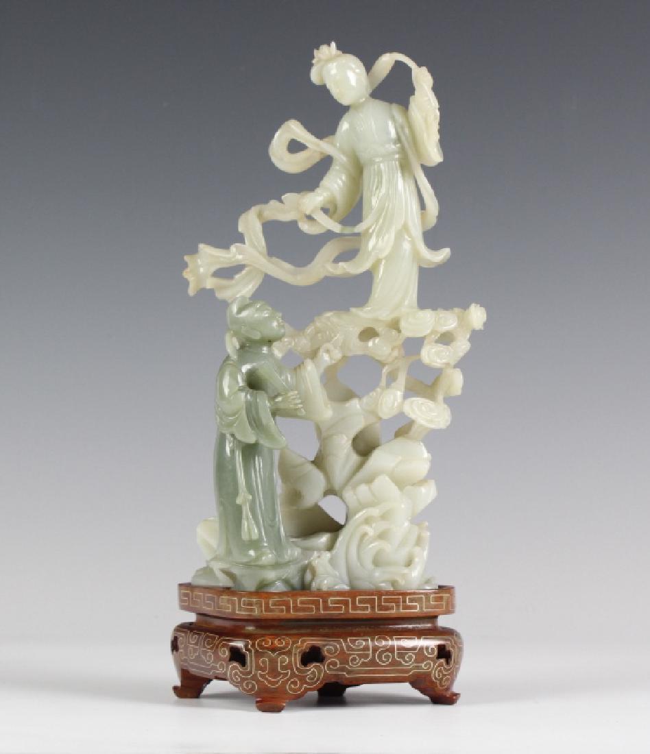 Chinese Export Carved Celadon Jade Kwan Yin Statue (1 of 6)