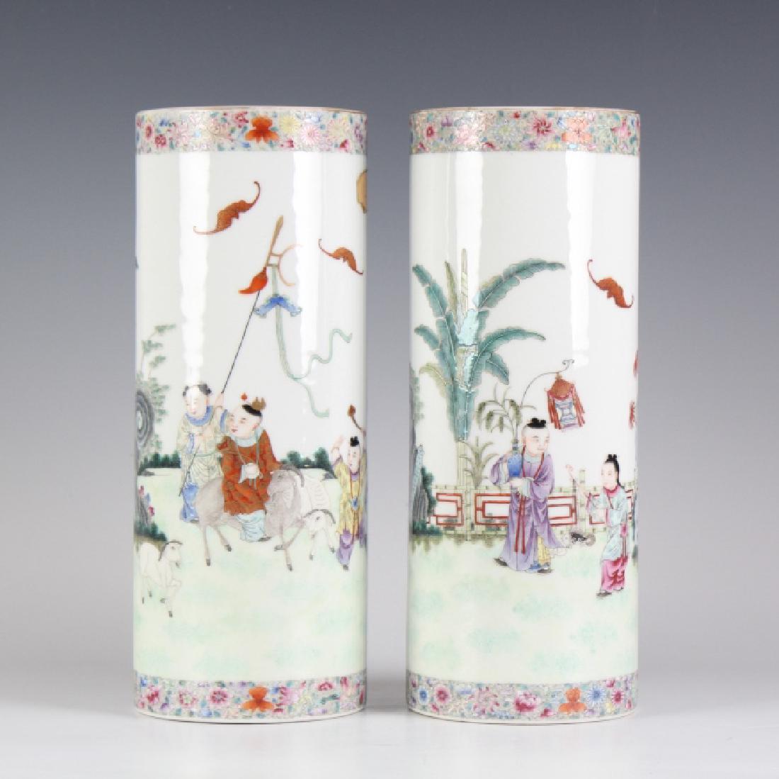 Chinese Export PAIR Porcelain Famille Rose Vases (1 of 9)
