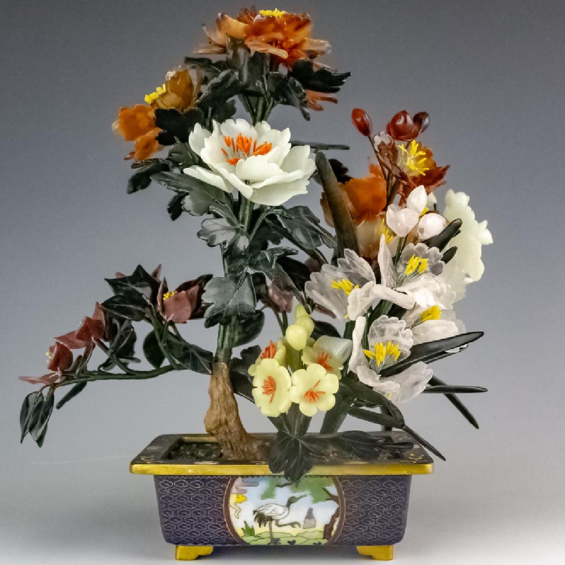 Chinese Gemstone Flower Cloisonne Tree Statue 12" (1 of 9)