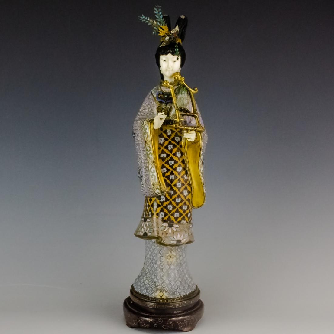 Chinese Export Cloisonne Female Beauty Statue 13" (1 of 7)