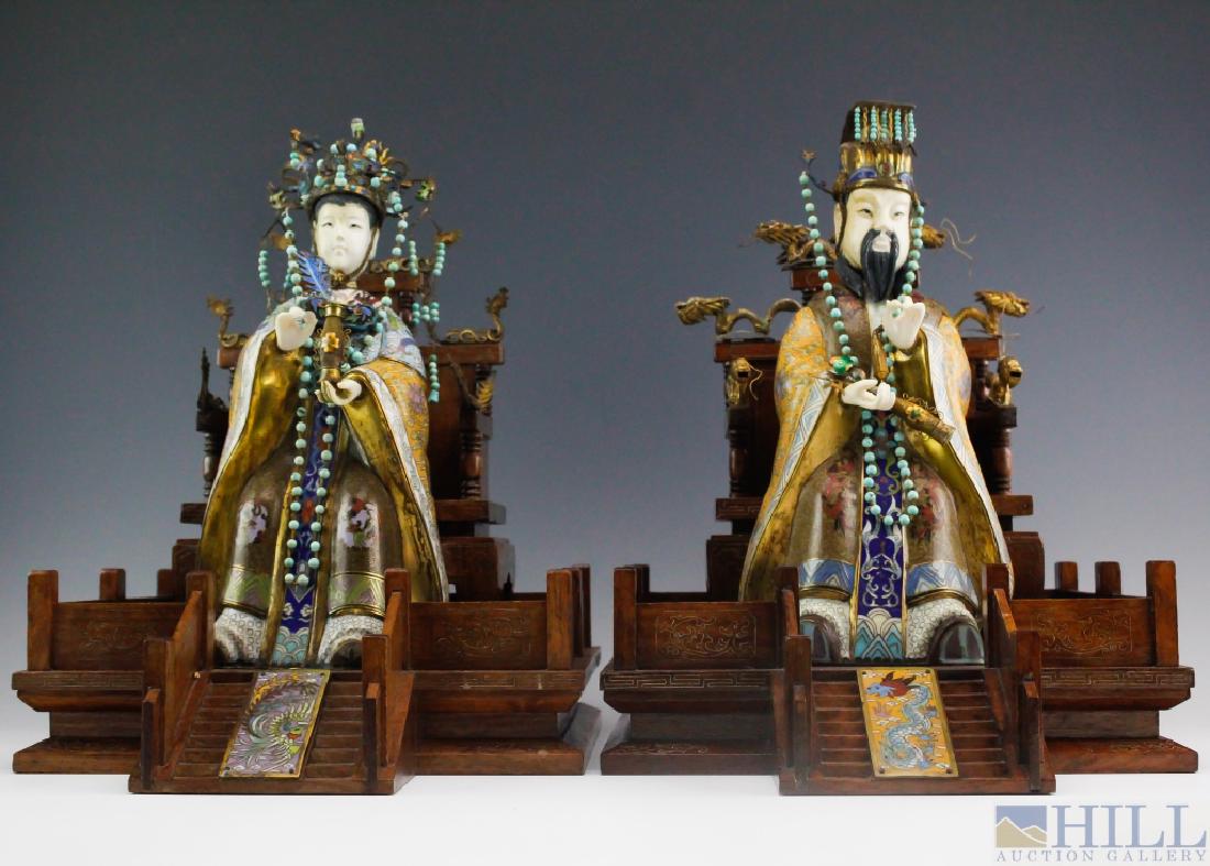 Chinese PAIR of Cloisonne Ancestral Emperor Statue (1 of 10)