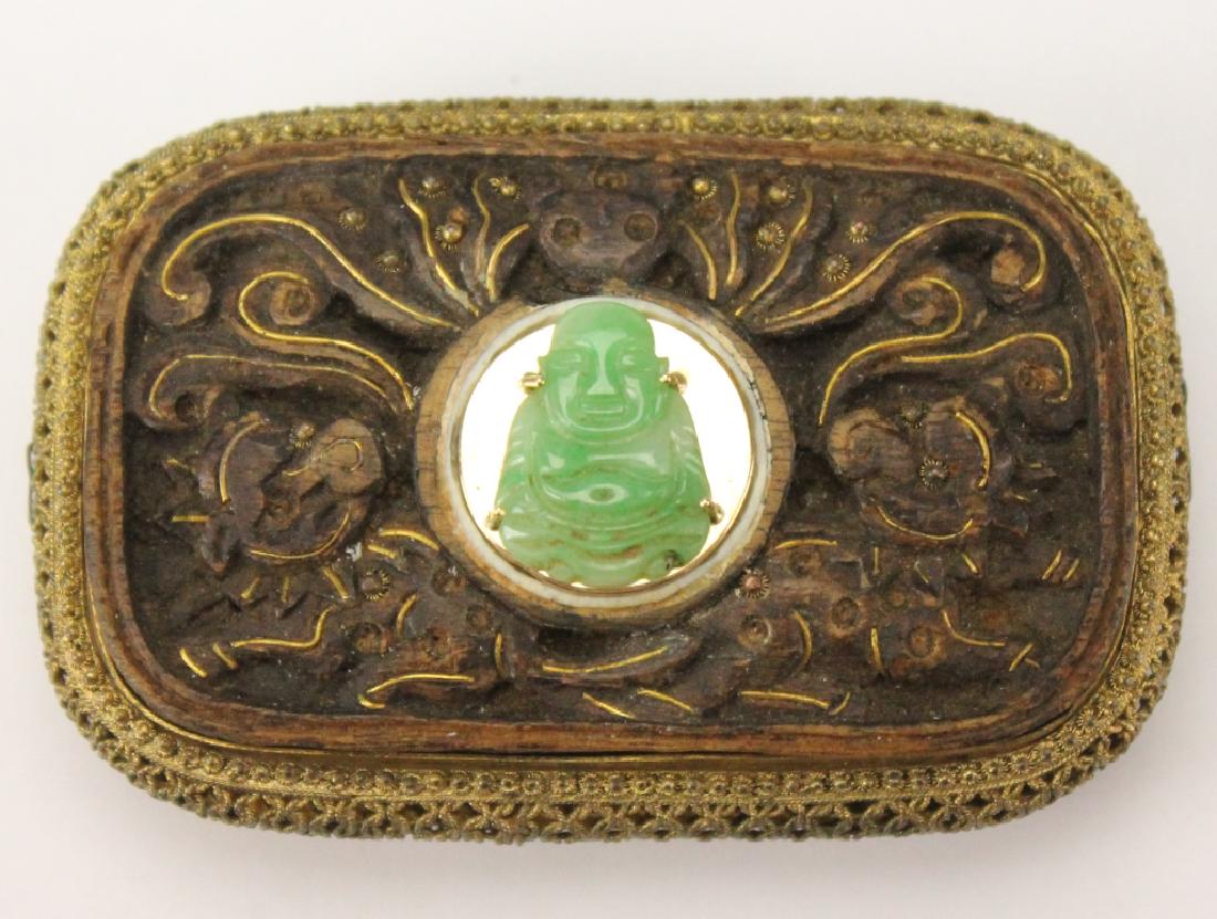 Chinese Old Filigree Gilt Green Jade Belt Buckle (1 of 7)