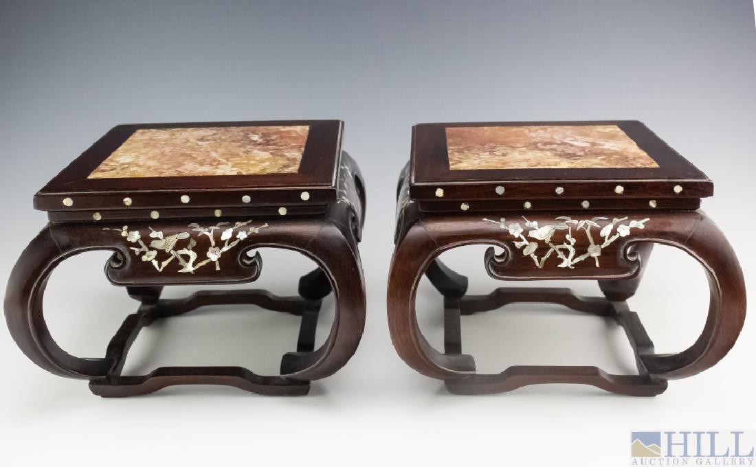 Chinese PAIR Inlaid Carved Hardwood Plant Stands (1 of 7)