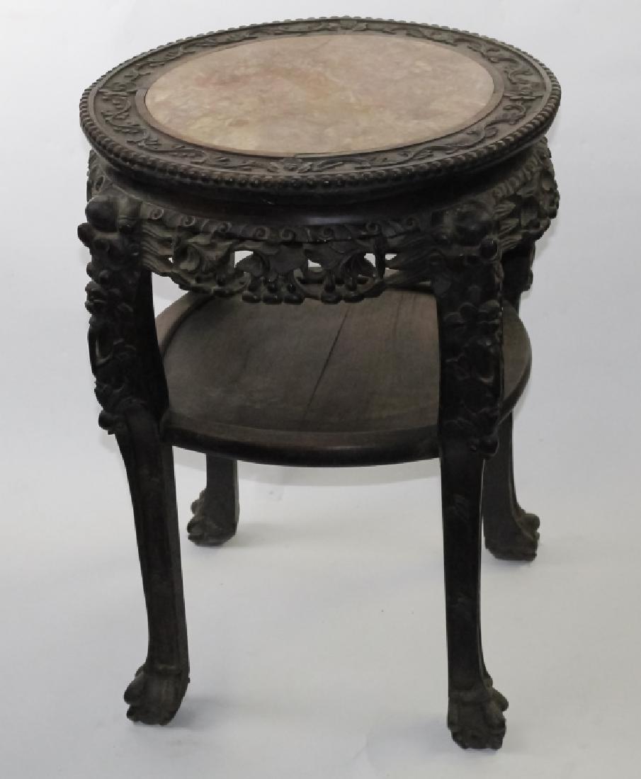 Chinese Export Carved Hardwood Marble Top Table (1 of 8)