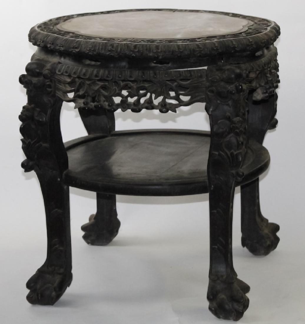 Chinese Export Carved Hardwood Marble Top Table (1 of 7)