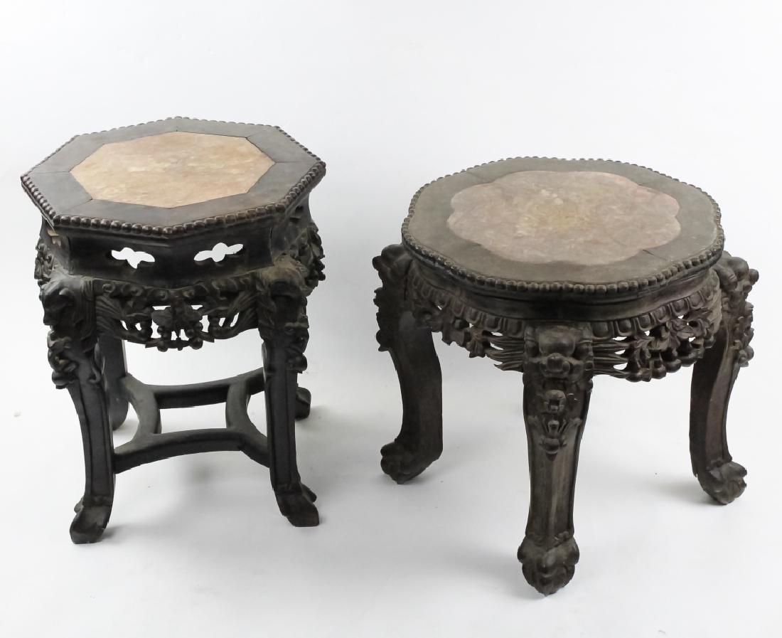 Pr Chinese Export Carved Hardwood Marble Top Table (1 of 4)