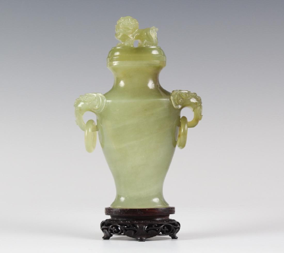 Chinese Old Carved Green Jade Hardstone Urn Vase (1 of 6)