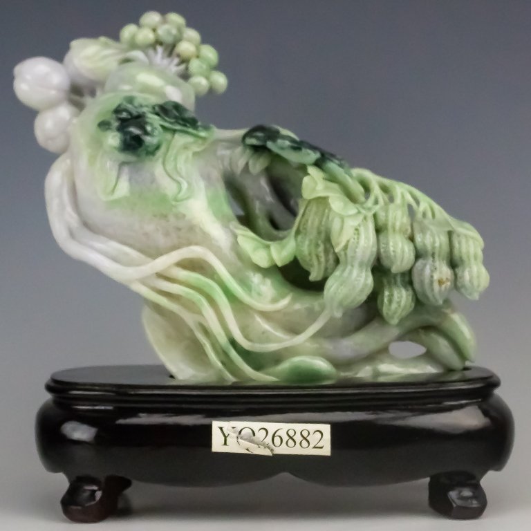 Chinese Green Jade Hardstone Buddha Group Statue (1 of 7)