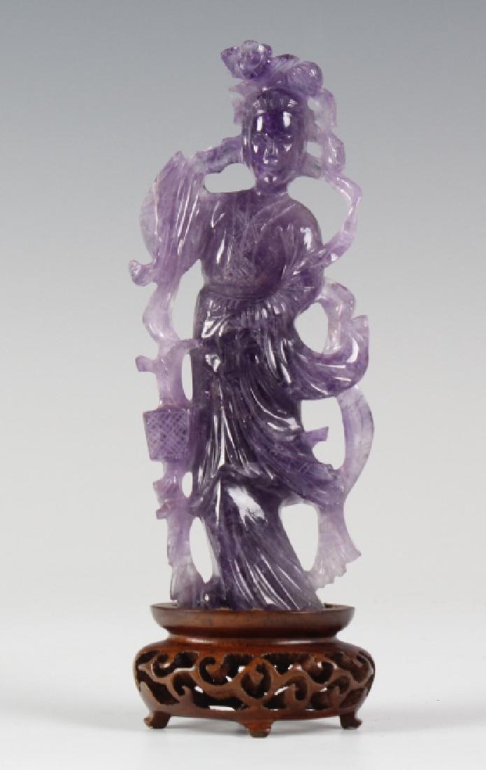 Chinese H-Carved Amethyst Quartz Guan Yin Statue (1 of 6)