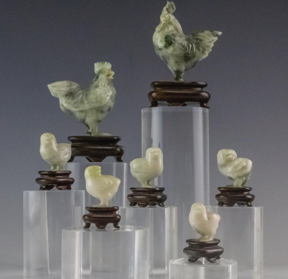 Chinese 7pc Jade Hardstone Chicken Family Statues (1 of 4)
