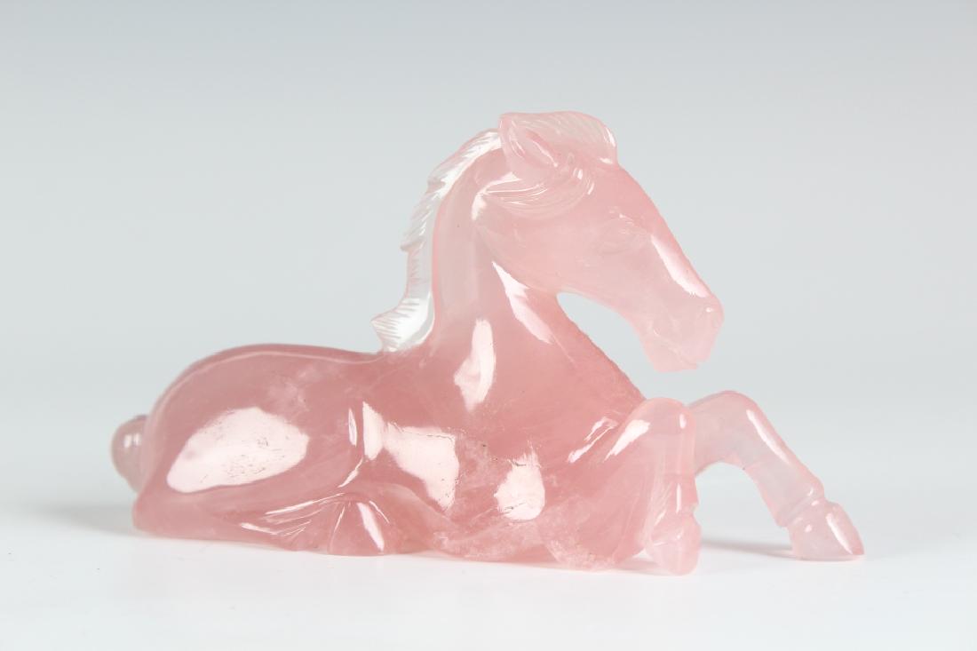 Chinese H-Carved Rose Quartz Gemstone Horse Statue (1 of 5)